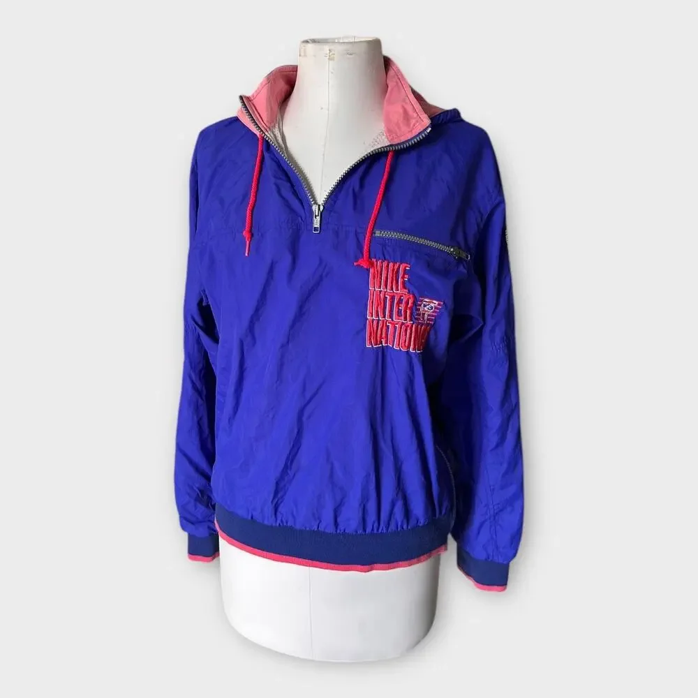 Vintage 90s Nike International Half-Zip Windbreaker Jacket Blue Pink Size M